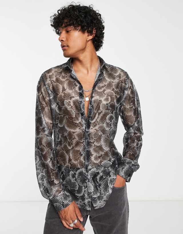 Twisted Tailor muir shirt in gray floral lace