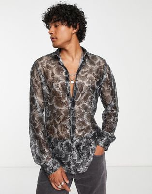 Twisted Tailor muir shirt in grey floral lace