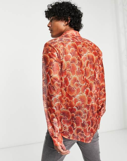 Twisted Tailor muir short sleeve camp collar shirt in orange floral lace, 2 of 4