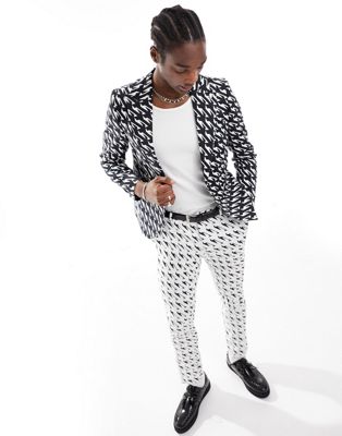 munro houndstooth suit jacket in black and white