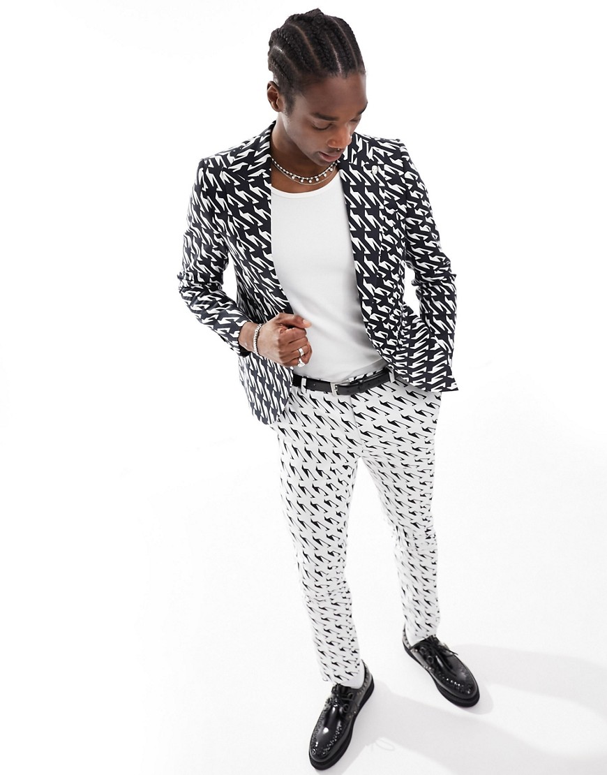 Twisted Tailor munro houndstooth suit jacket in black and white