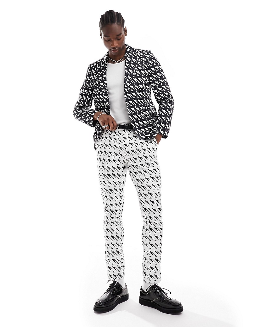 Twisted Tailor Munro Houndstooth Suit Jacket In Black And White