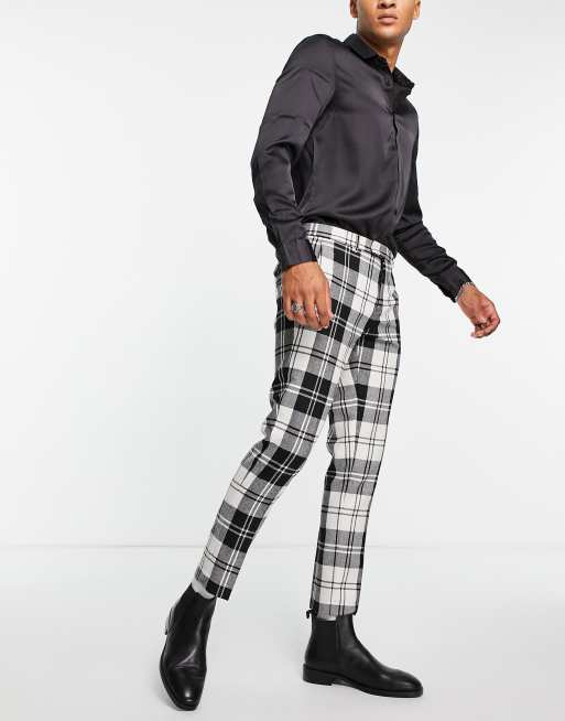Twisted Tailor - Nette broek in zwart-witte ruit met zakketting