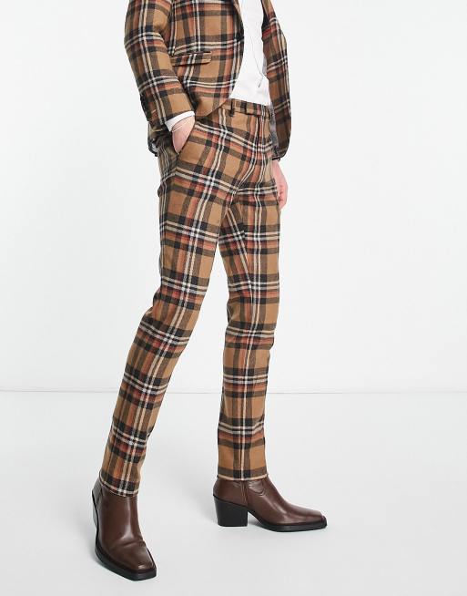 Twisted Tailor Nevada skinny suit pants in beige and blue tartan