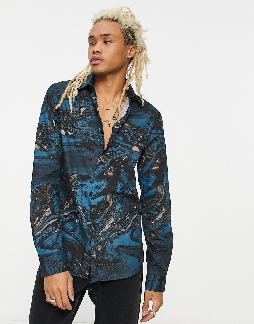 Twisted Tailor Oil Slick Shirt In Multi