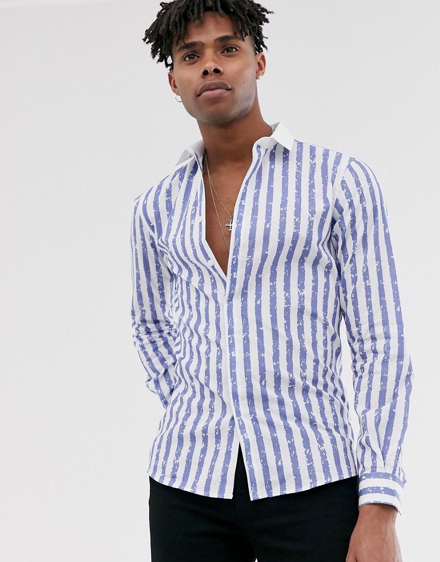 Twisted Tailor - Overhemd in superskinny pasvorm met textuur streep-Blauw