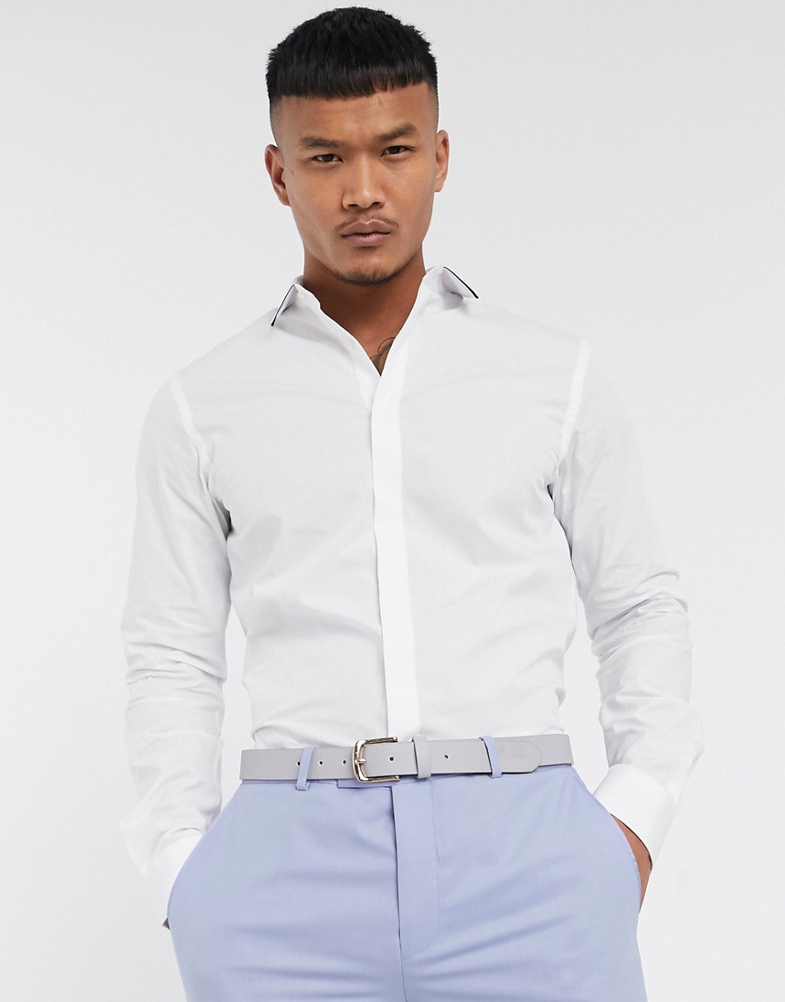 Twisted Tailor - Overhemd met contrasterende bies aan de kraag in wit