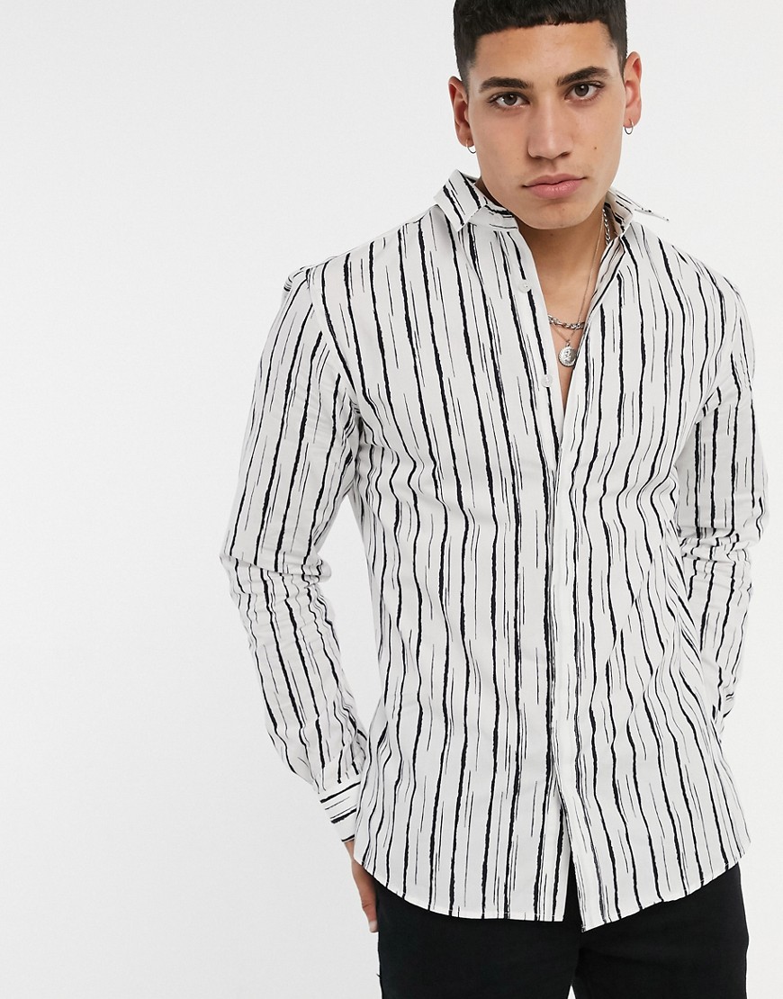 Twisted Tailor - Overhemd met zwart-witte strepen in wit