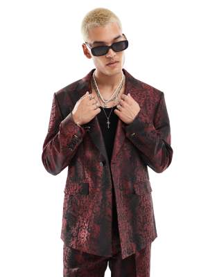 Twisted Tailor oversized suit jacket in red & black print co-ord