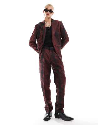 oversized suit pants in red and black print - part of a set