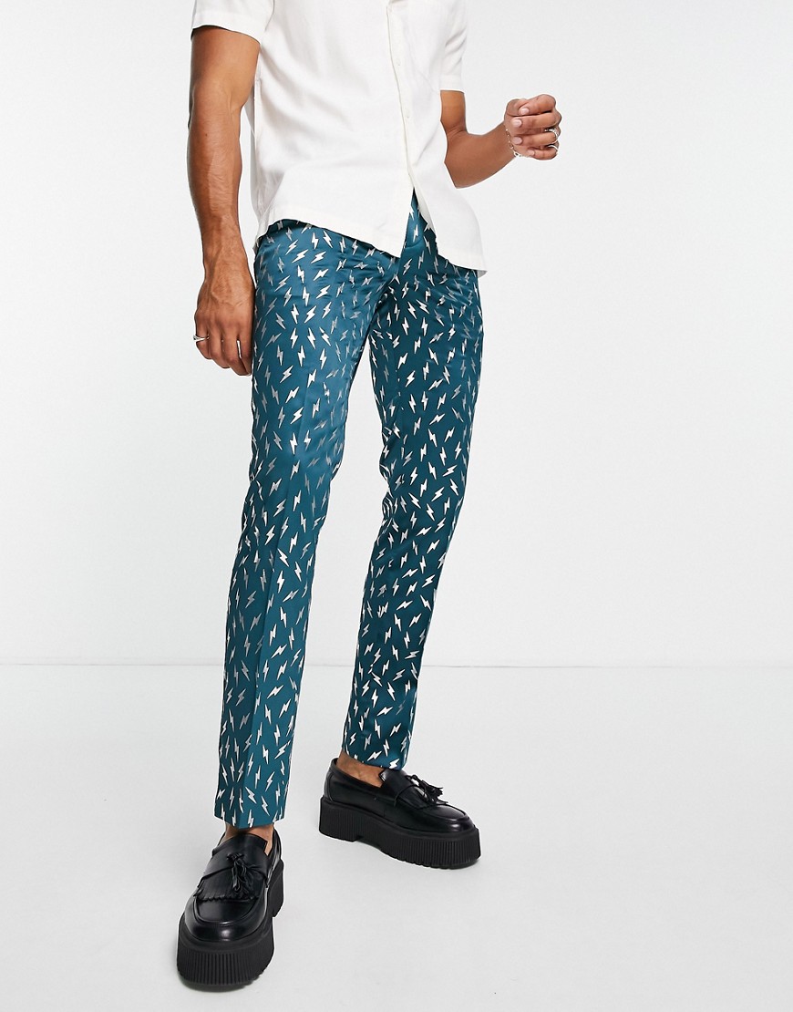 Twisted Tailor - Pantalon de costume avec imprimé éclair argenté - Vert