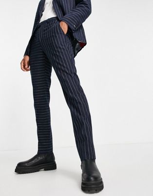 Homme Twisted Tailor - Pantalon de costume avec rayures fines contrastées - Bleu marine