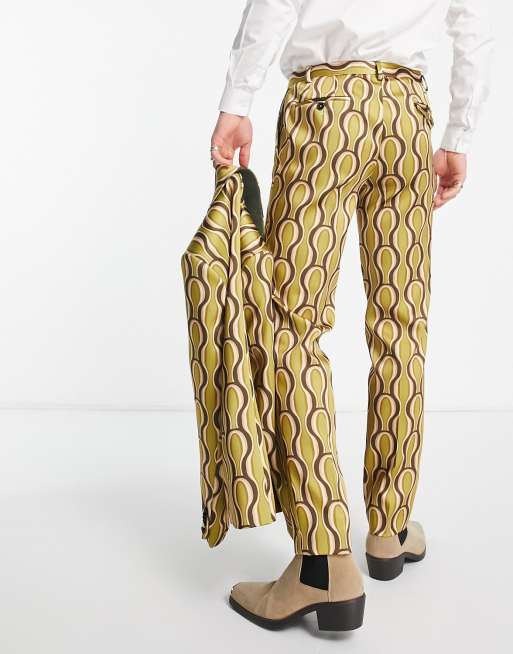 Twisted Tailor - Pantalon de costume style années 70 à motif tourbillon en satin - Vert, 2 de 5