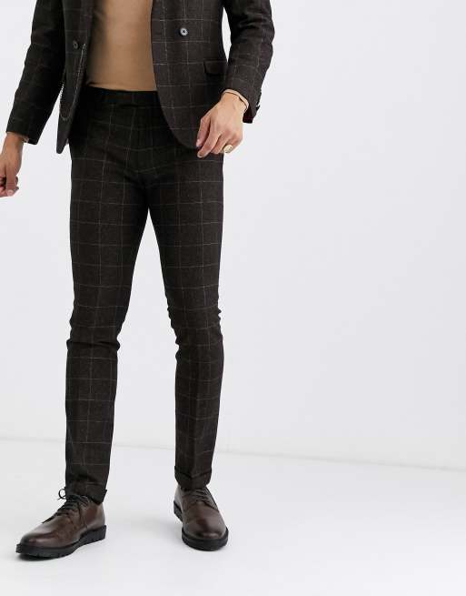 Twisted Tailor - Costume croisé super ajusté à carreaux - Marrron, 3 de 3
