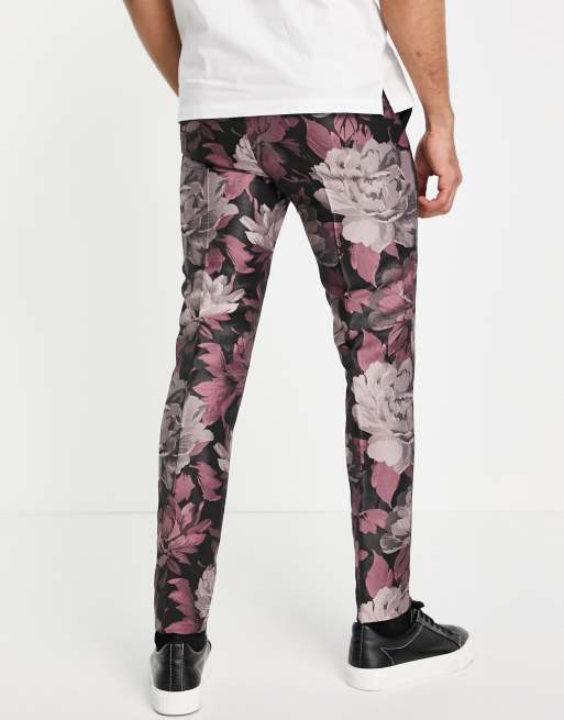 Twisted Tailor - Pantalon met bloemenjacquard in zwart en roze, 2 van 4