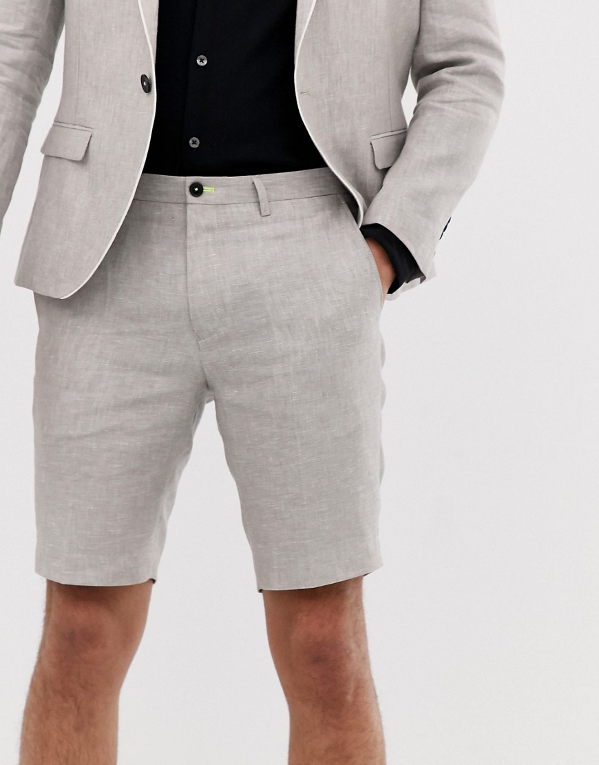 Twisted Tailor - Pantaloncini super skinny in lino grigio pietra