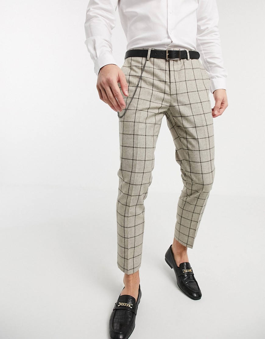 Twisted Tailor - Pantaloni affusolati pietra a quadri con catena