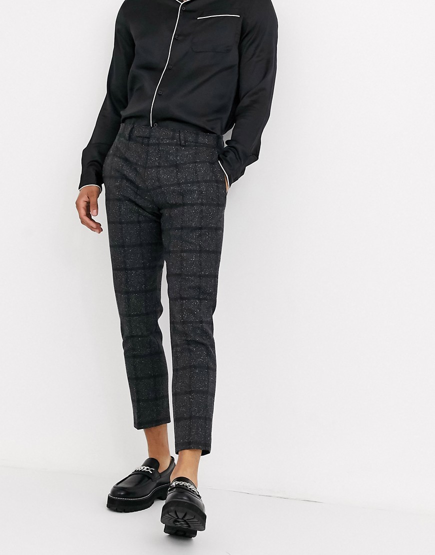 Twisted Tailor - Pantaloni cropped affusolati grigio scuro a quadri