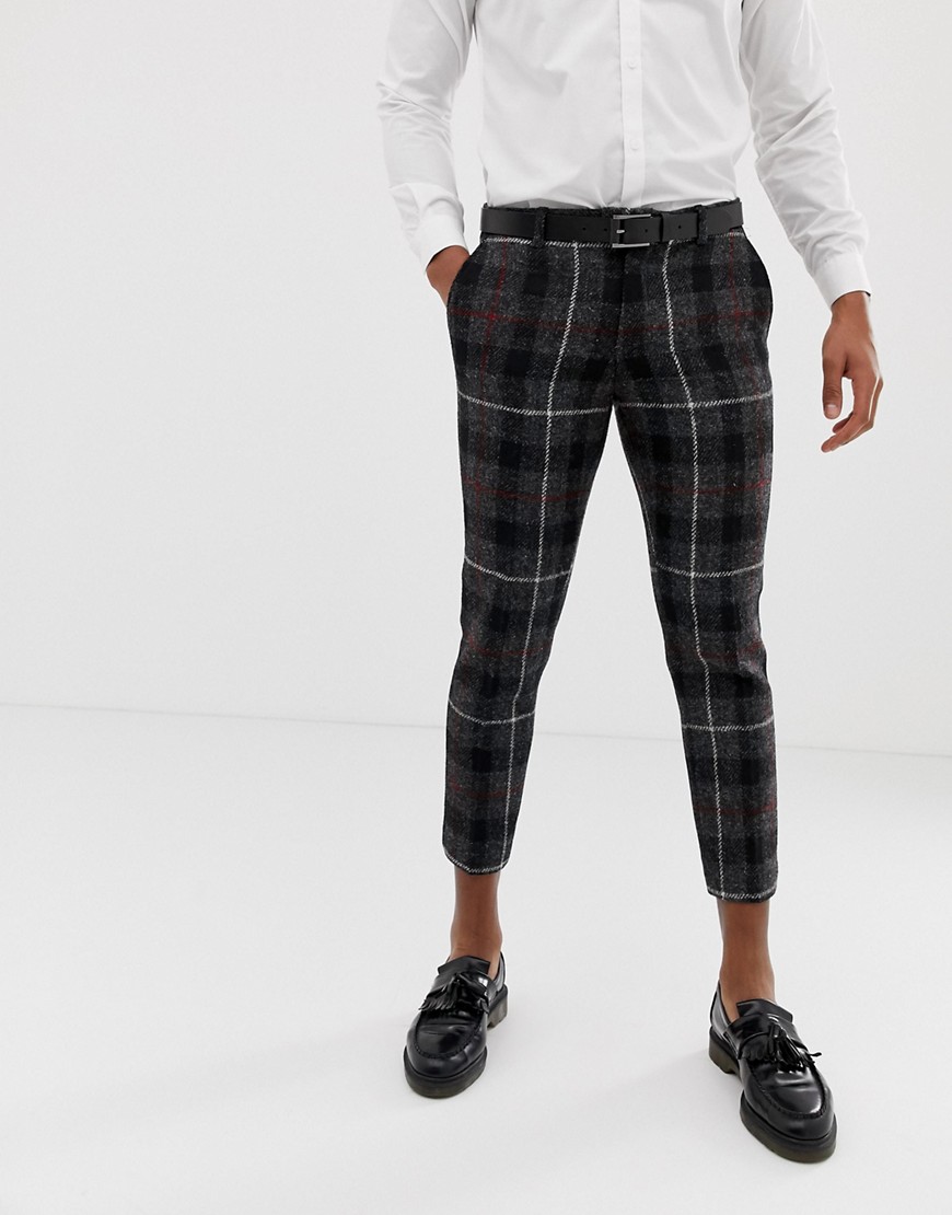 Twisted Tailor - Pantaloni cropped in Harris Tweed-Grigio