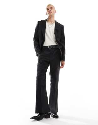 Twisted Tailor - Pantaloni da abito a zampa nero glitterato in coordinato