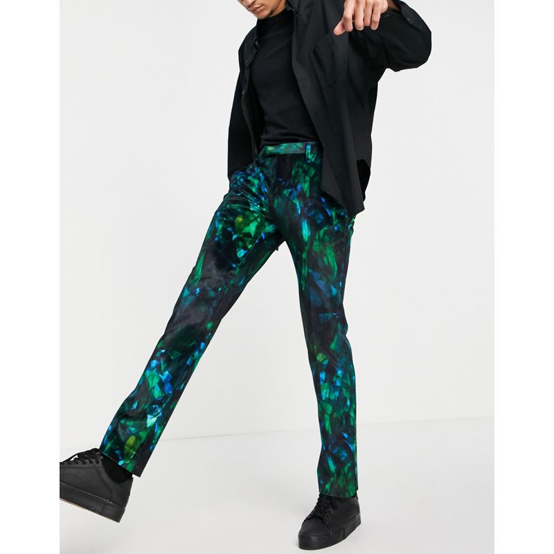 Abiti Uomo Twisted Tailor - Pantaloni da abito con stampa di piume tropicali verdi