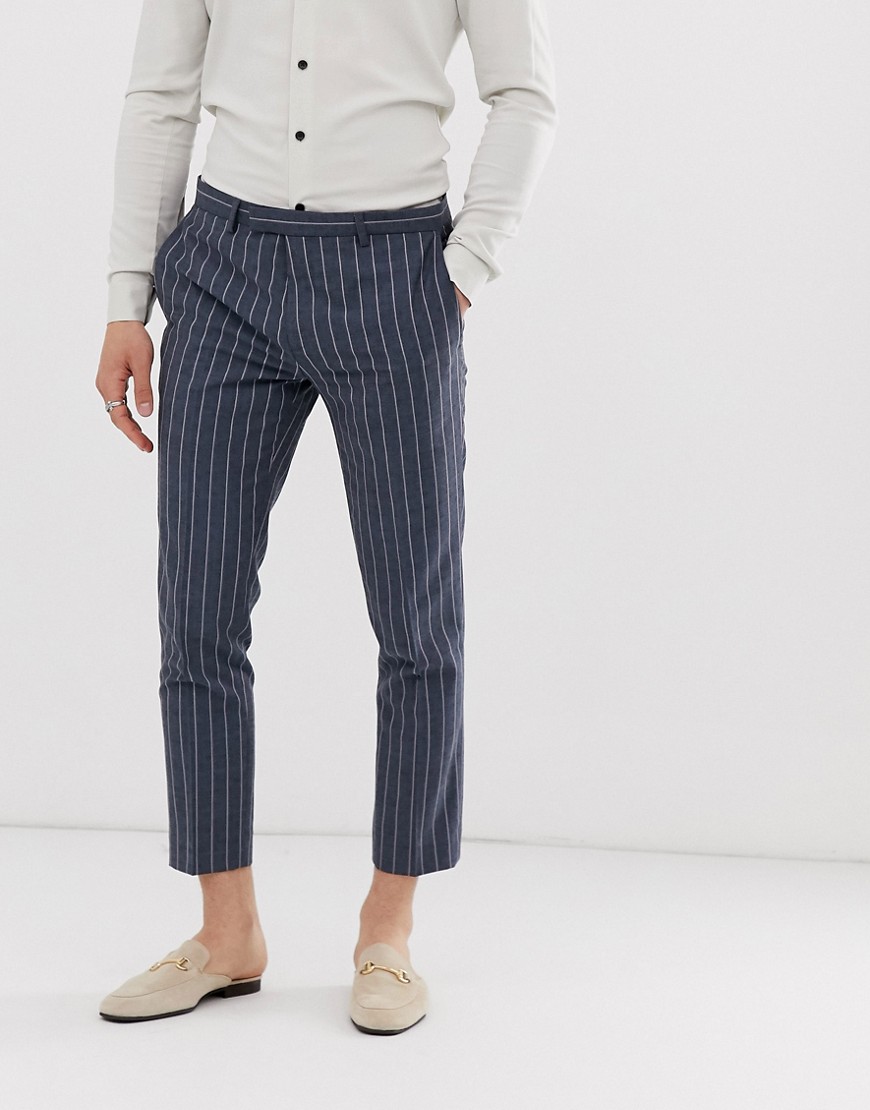 Twisted Tailor - Pantaloni da abito cropped affusolati blu gessato