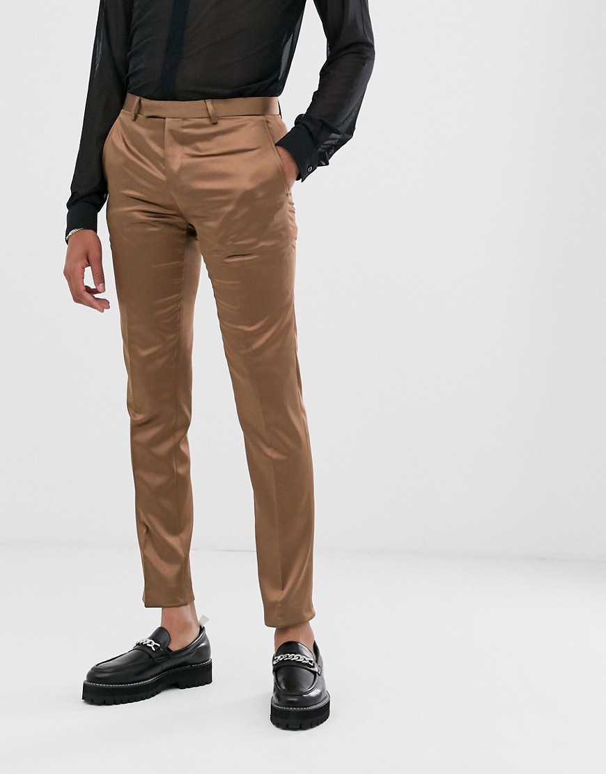Twisted Tailor - Pantaloni da abito in rasatello super skinny bronzo-Cuoio