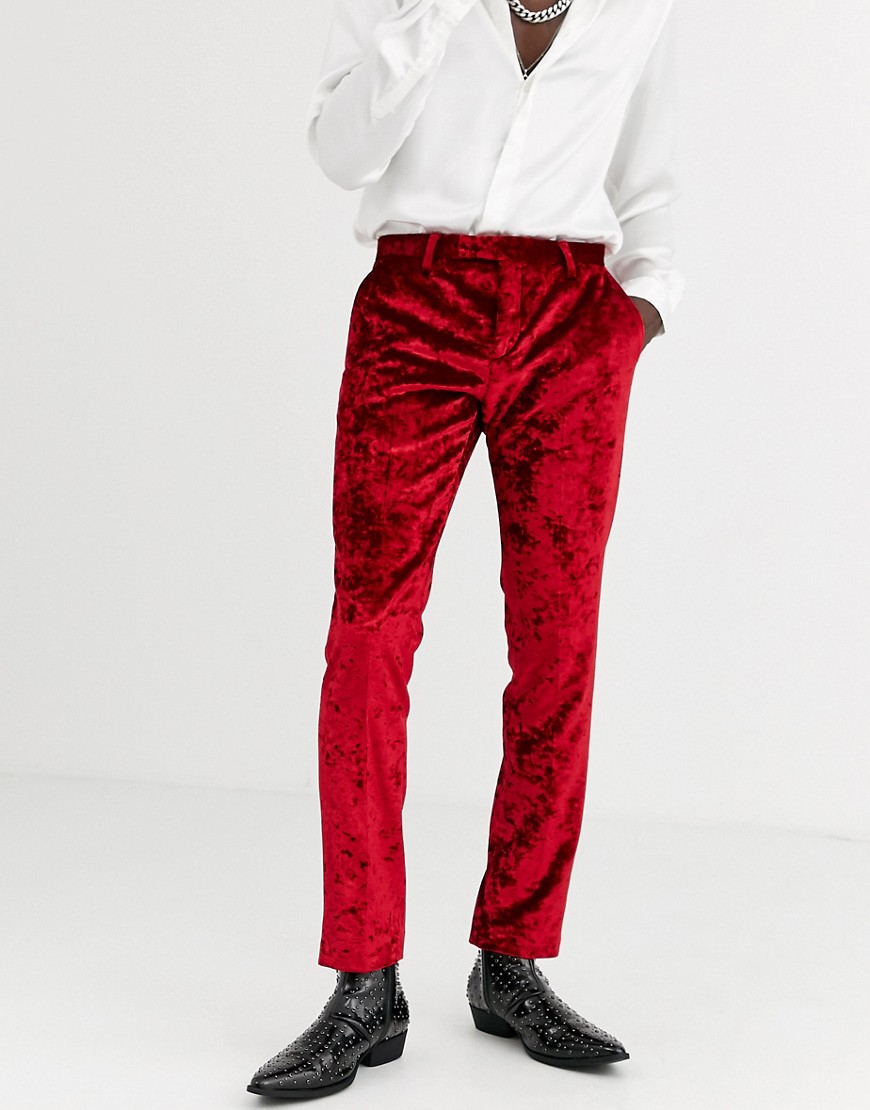 Twisted Tailor - Pantaloni da abito in velluto riccio rossi-Rosso
