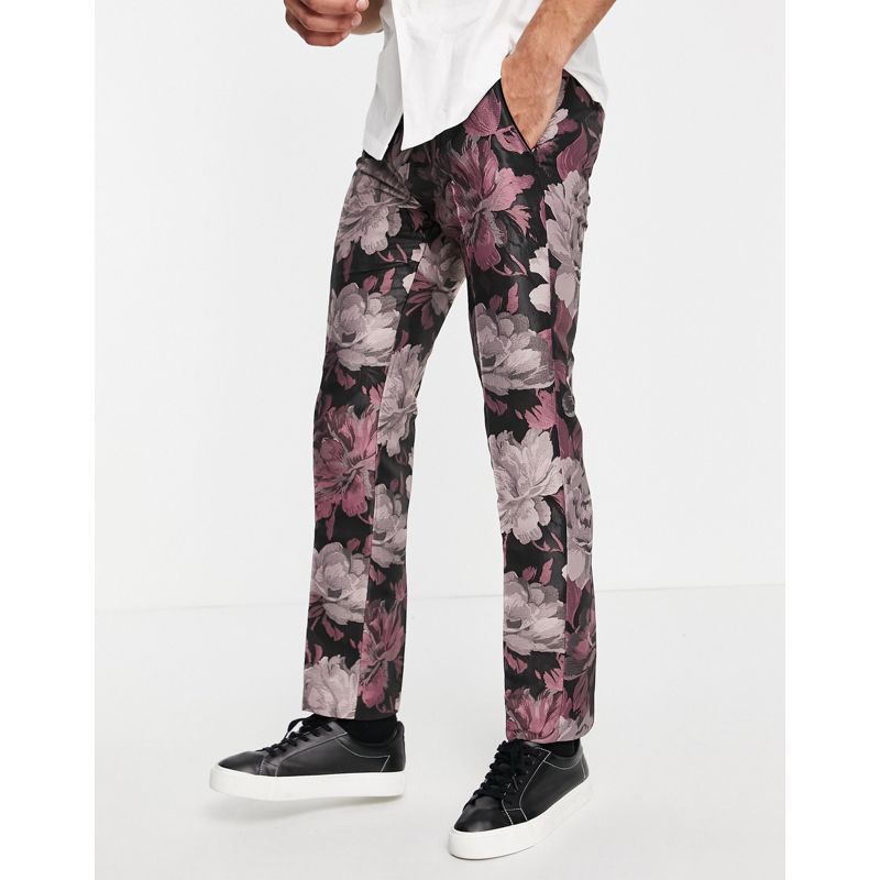 Abiti Uomo Twisted Tailor - Pantaloni da abito neri e rosa a fiori jacquard