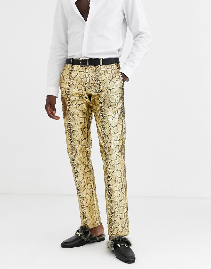 Twisted Tailor - Pantaloni da abito skinny oro pitonato