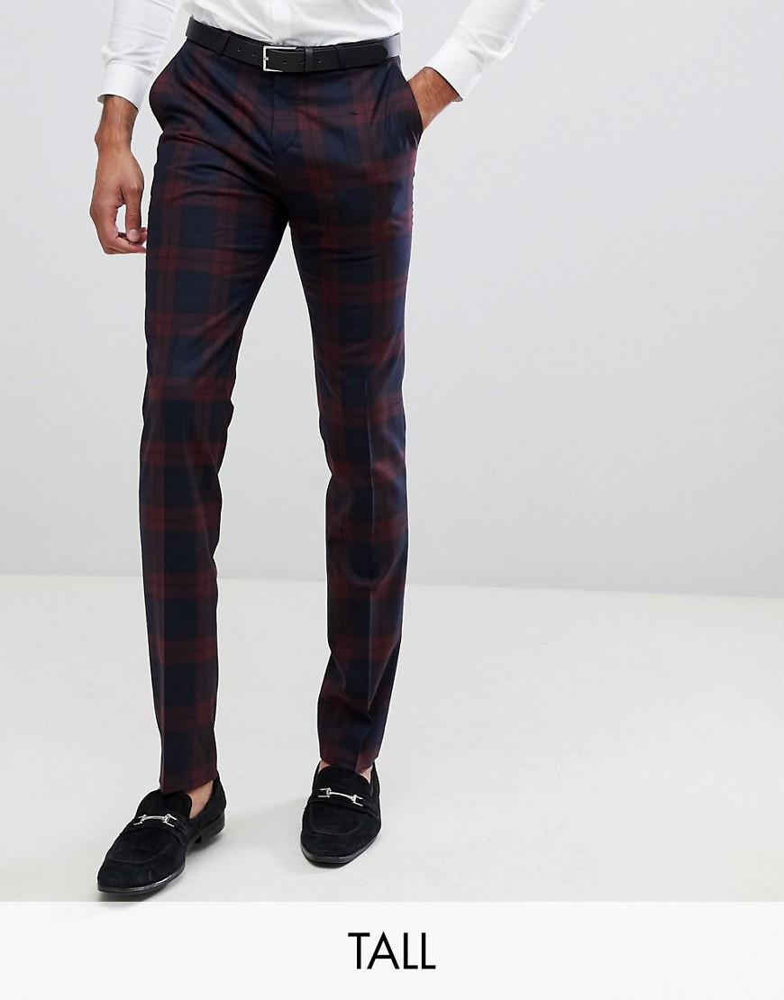 Twisted Tailor - Pantaloni da abito super skinny bordeaux a quadri-Rosso