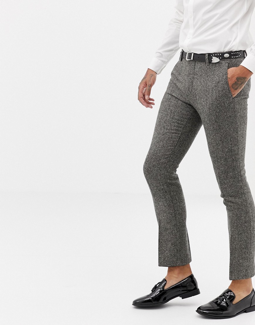 Twisted Tailor - Pantaloni da abito super skinny grigi a spina di pesce-Grigio
