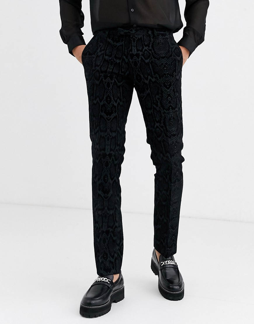 Twisted Tailor - Pantaloni da abito super skinny grigi pitonati floccati-Grigio