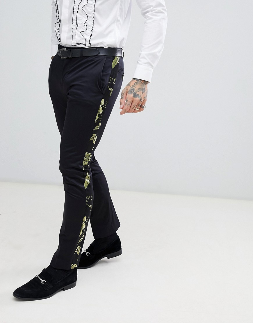 Twisted Tailor - Pantaloni da abito super skinny in jacquard neri-Nero