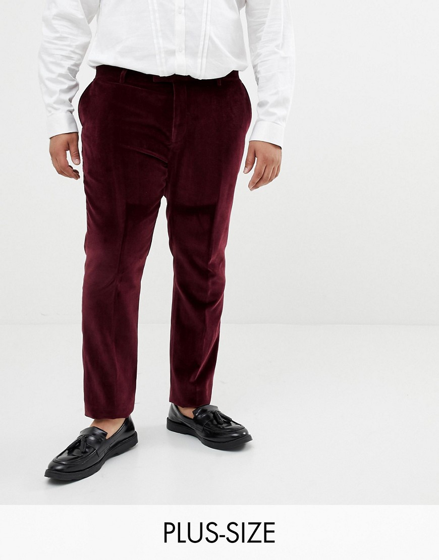 Twisted Tailor - Pantaloni da abito super skinny in velluto bordeaux-Rosso