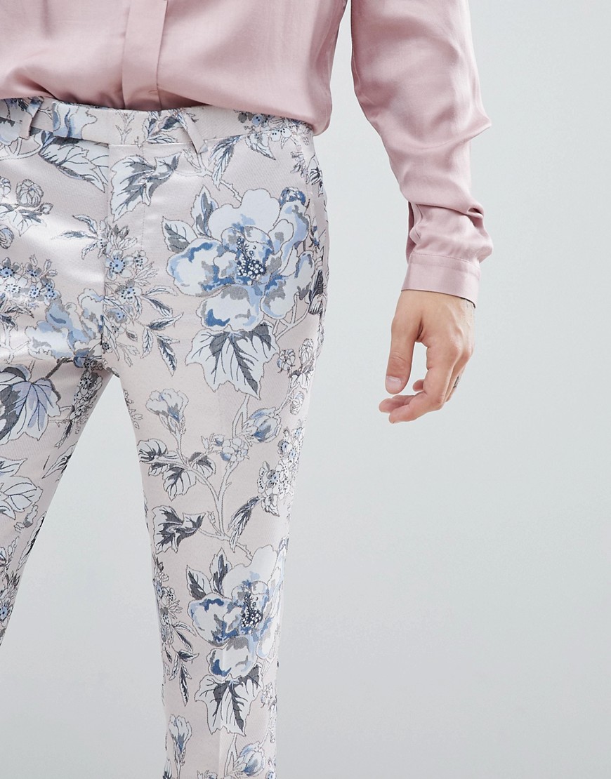 Twisted Tailor - Pantaloni da abito super skinny rosa metallico a fiori