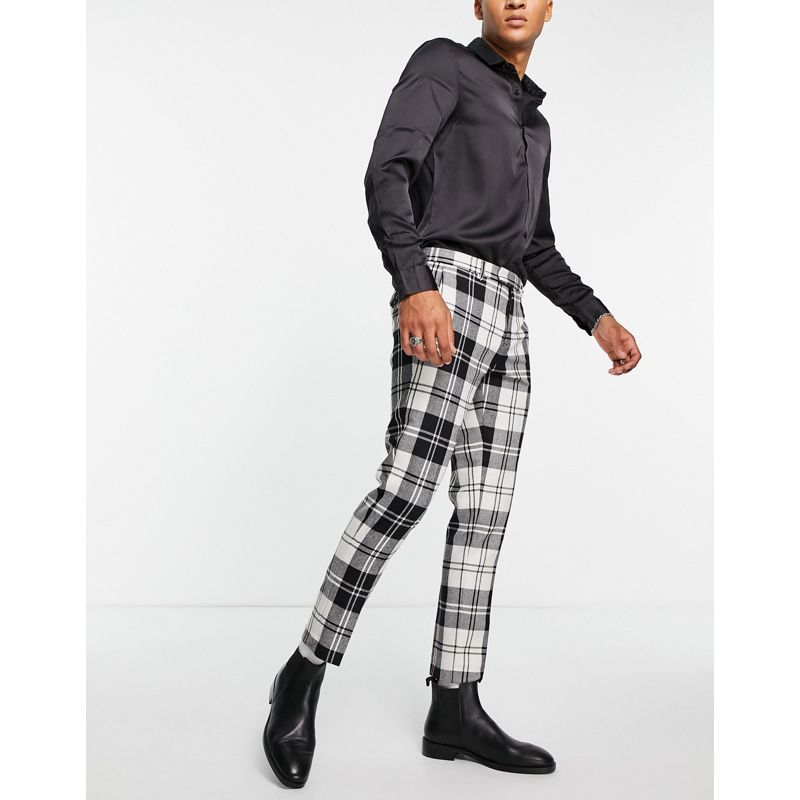 ezFaH Abiti Twisted Tailor - Pantaloni eleganti a quadri bianchi e neri con tasca con catenina
