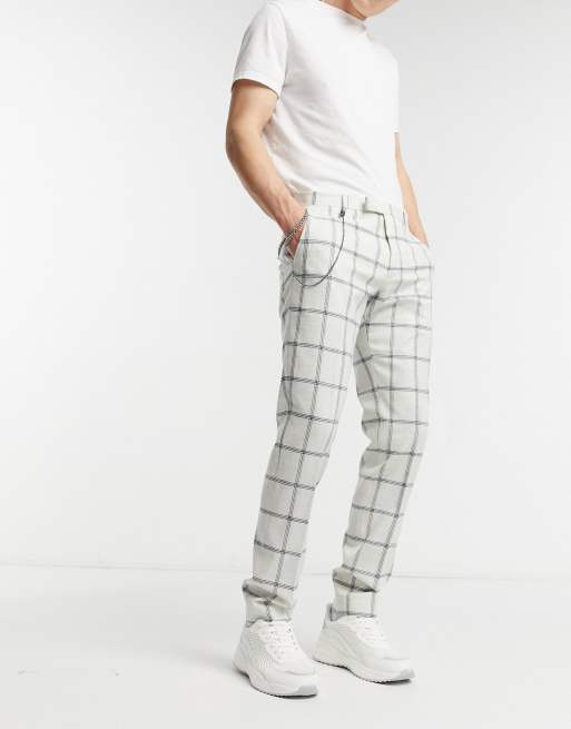 Twisted Tailor - Pantaloni skinny con catena a quadri grandi, colore bianco