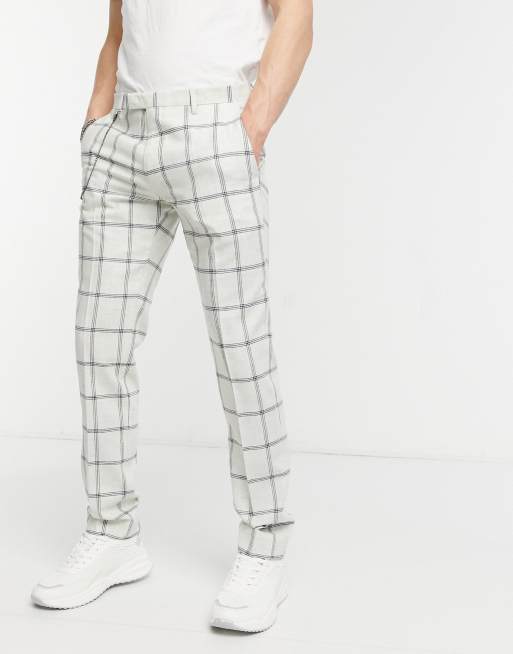 Twisted Tailor - Pantaloni skinny con catena a quadri grandi, colore bianco, 4 di 4