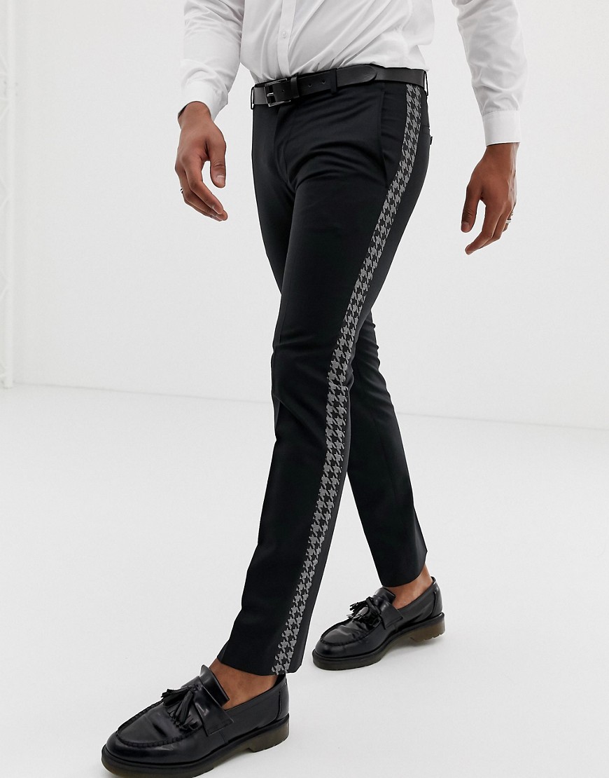 Twisted Tailor - Pantaloni super skinny con riga laterale pied de poule-Nero