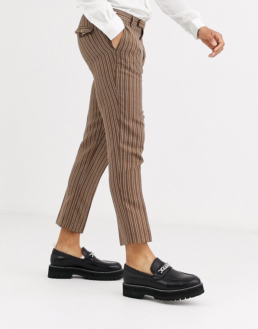 Twisted Tailor- Pantaloni super skinny cropped marroni a righe-Marrone