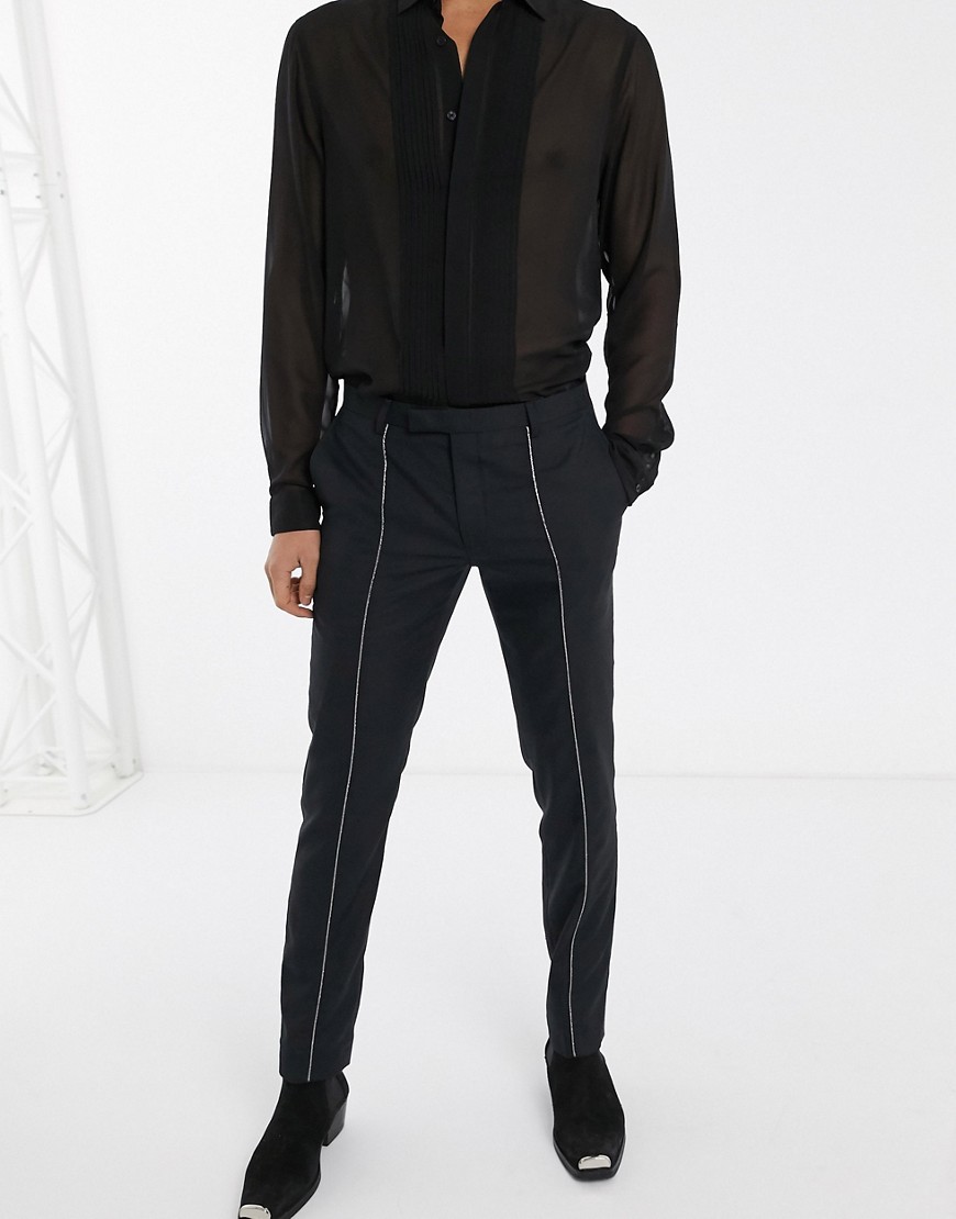 Twisted Tailor - Pantaloni super skinny neri con profili argento-Nero