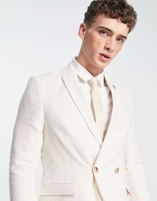 Double Breasted White Cream Tweed Blazer With Gold Buttons Coat Slim Fit  Jacket