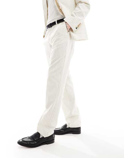 Twisted Tailor pinstripe slim suit pants in cream, 2 of 5