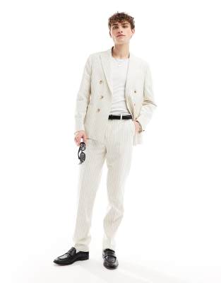 Twisted Tailor pinstripe slim suit trouser in cream-White