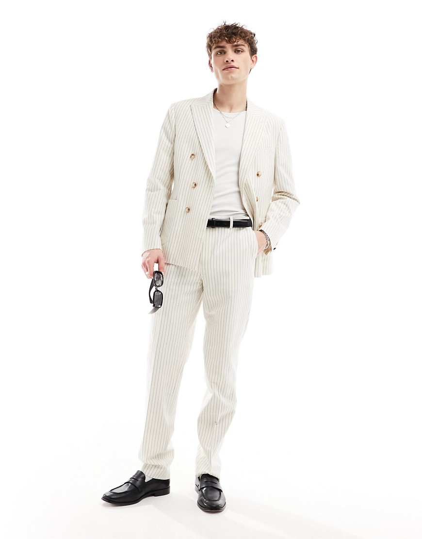 pinstripe suit pants in cream-White