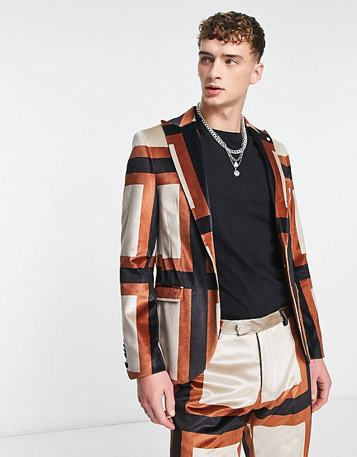 Twisted Tailor platini skinny suit jacket in oversized brown check | ASOS