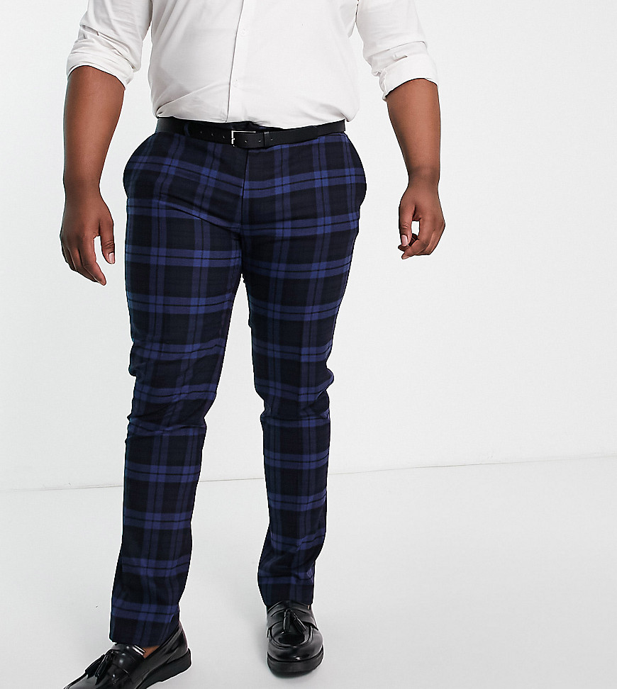 twisted tailor -  Plus – Anzughose in Marineblau kariert