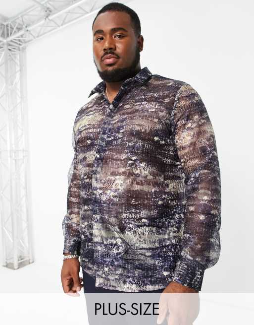 Twisted Tailor Plus caples shirt in blue snakeskin mesh | ASOS