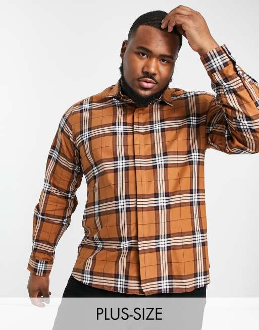 Twisted Tailor Plus - Chemise en flanelle à carreaux avec manches longues - Marron